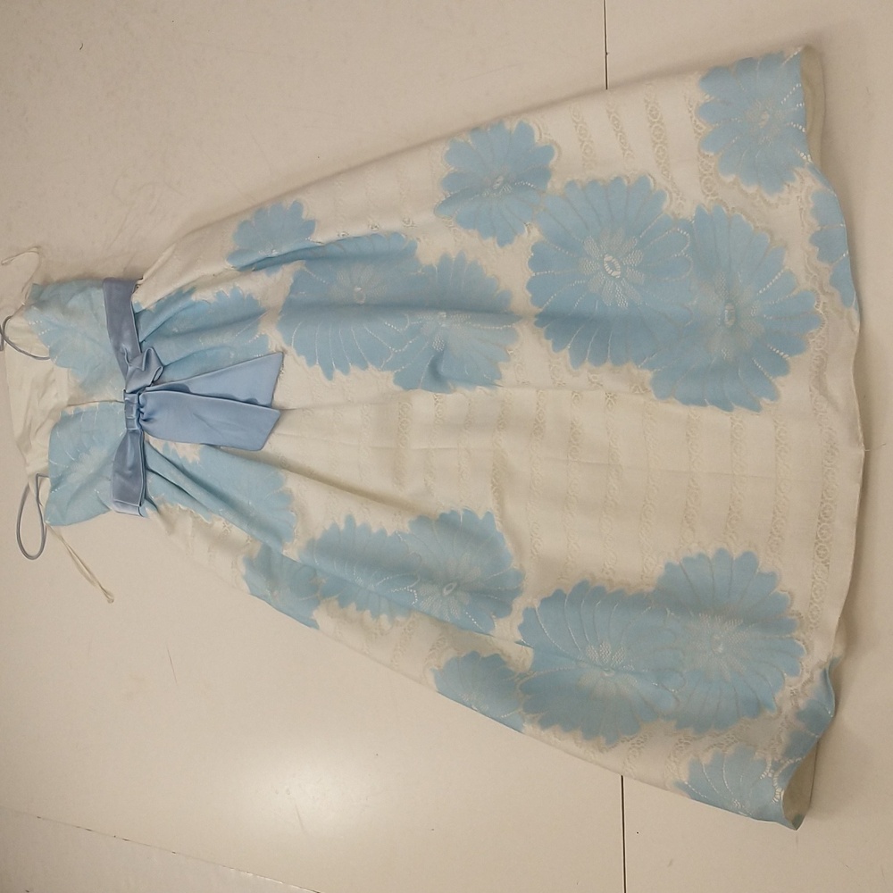 60s Vintage Pastel Blue & White Gown Maxi Dress Party Prom Feminine w Flower - Picture 12 of 13
